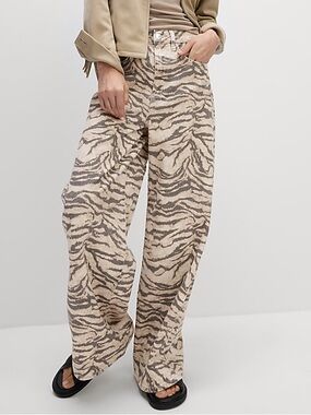 M&S Zebra Print Jeans NWT Size 10 Wide Leg Y2K Boho Jeans